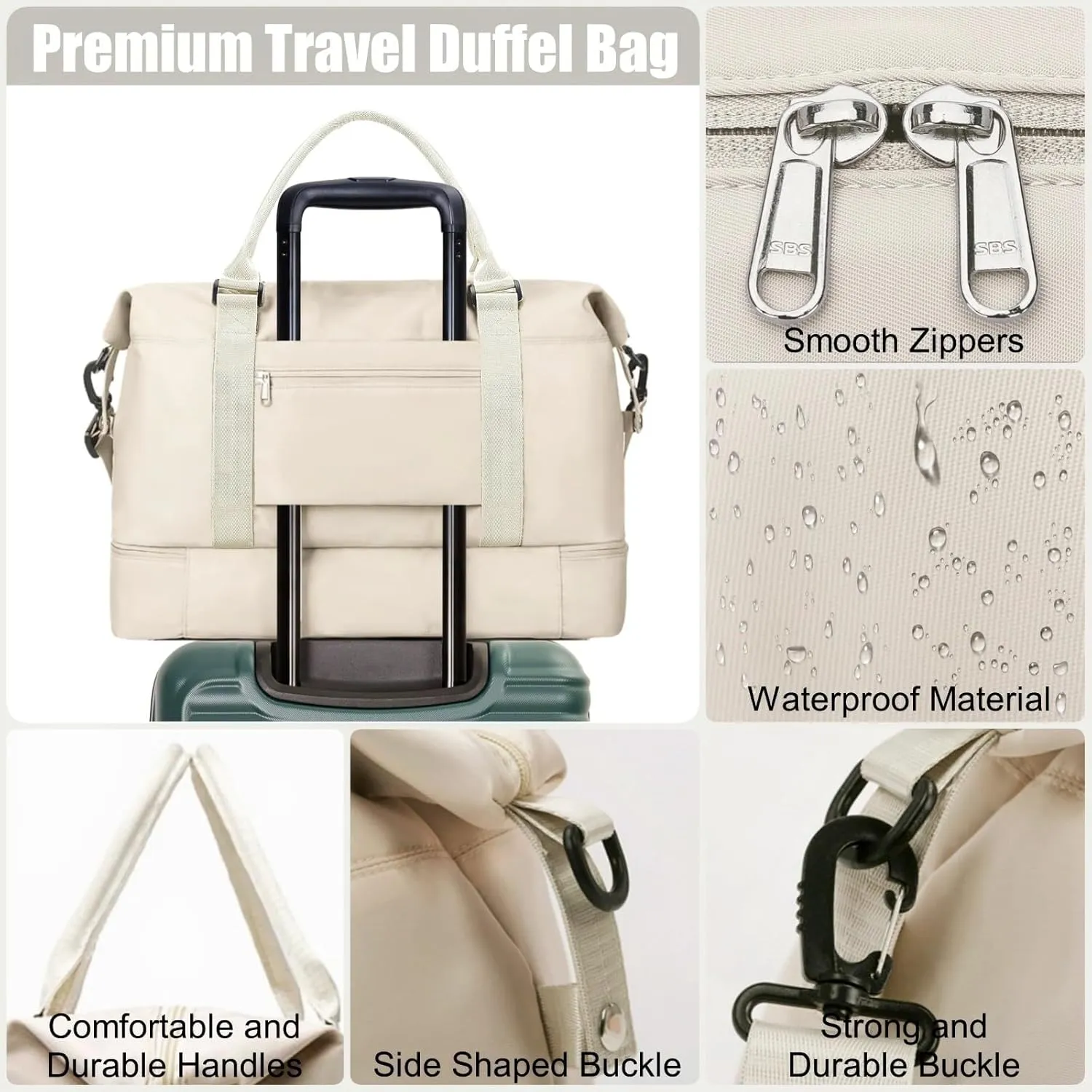 Large Travel Duffle Bag Weekender Bags for Women with Shoes Compartment, Travel Duffel Tote Carry on Overnight Bag for Travel Business Trips, Sport Yoga Gym Bag with Wet Pocket (Beige)
