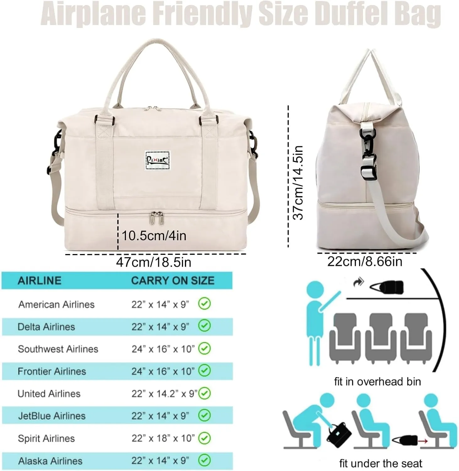 Large Travel Duffle Bag Weekender Bags for Women with Shoes Compartment, Travel Duffel Tote Carry on Overnight Bag for Travel Business Trips, Sport Yoga Gym Bag with Wet Pocket (Beige)