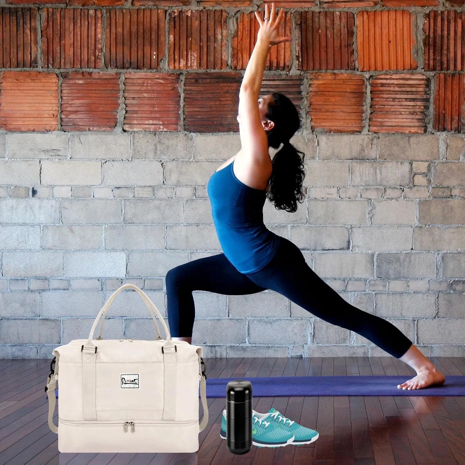 Large Travel Duffle Bag Weekender Bags for Women with Shoes Compartment, Travel Duffel Tote Carry on Overnight Bag for Travel Business Trips, Sport Yoga Gym Bag with Wet Pocket (Beige)
