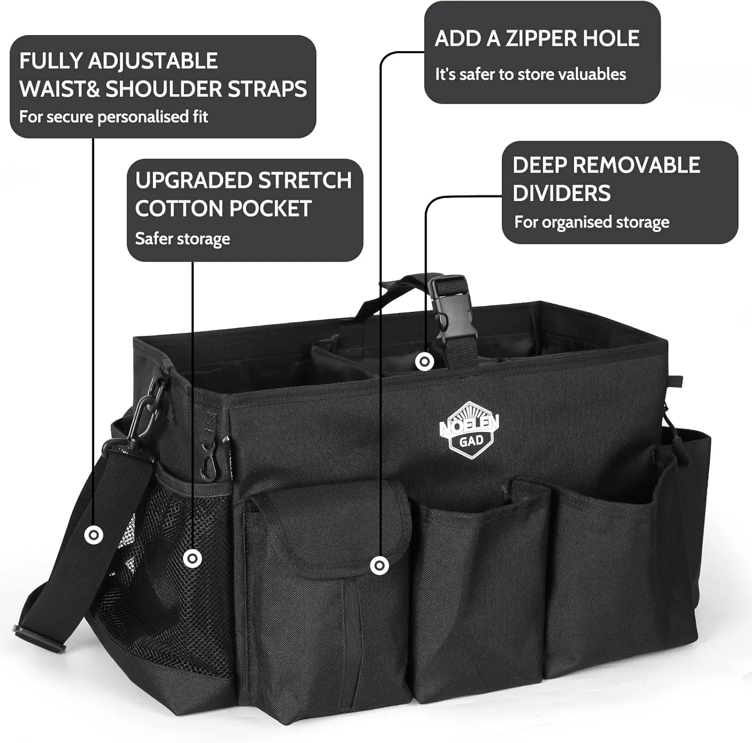 Large Wearable Cleaning Caddy Bags with Handle and Shoulder and Waist Straps,for Cleaning Supplies,for Furniture Storage,Car Organizer