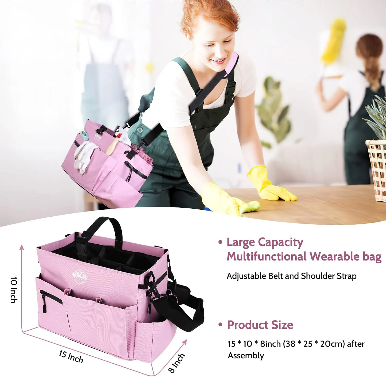 Large Wearable Cleaning Caddy Bags with Handle and Shoulder and Waist Straps,for Cleaning Supplies,for Furniture Storage,Car Organizer