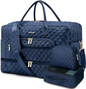 Large Women Travel Duffle Bag, Weekender Bags for Women with Shoe Compartment, Carry on Overnight Bag with Toiletry Bag, Gym Duffel Bag with Wet Pocket, Hospital Bags for Labor and Delivery 3 PCS Set