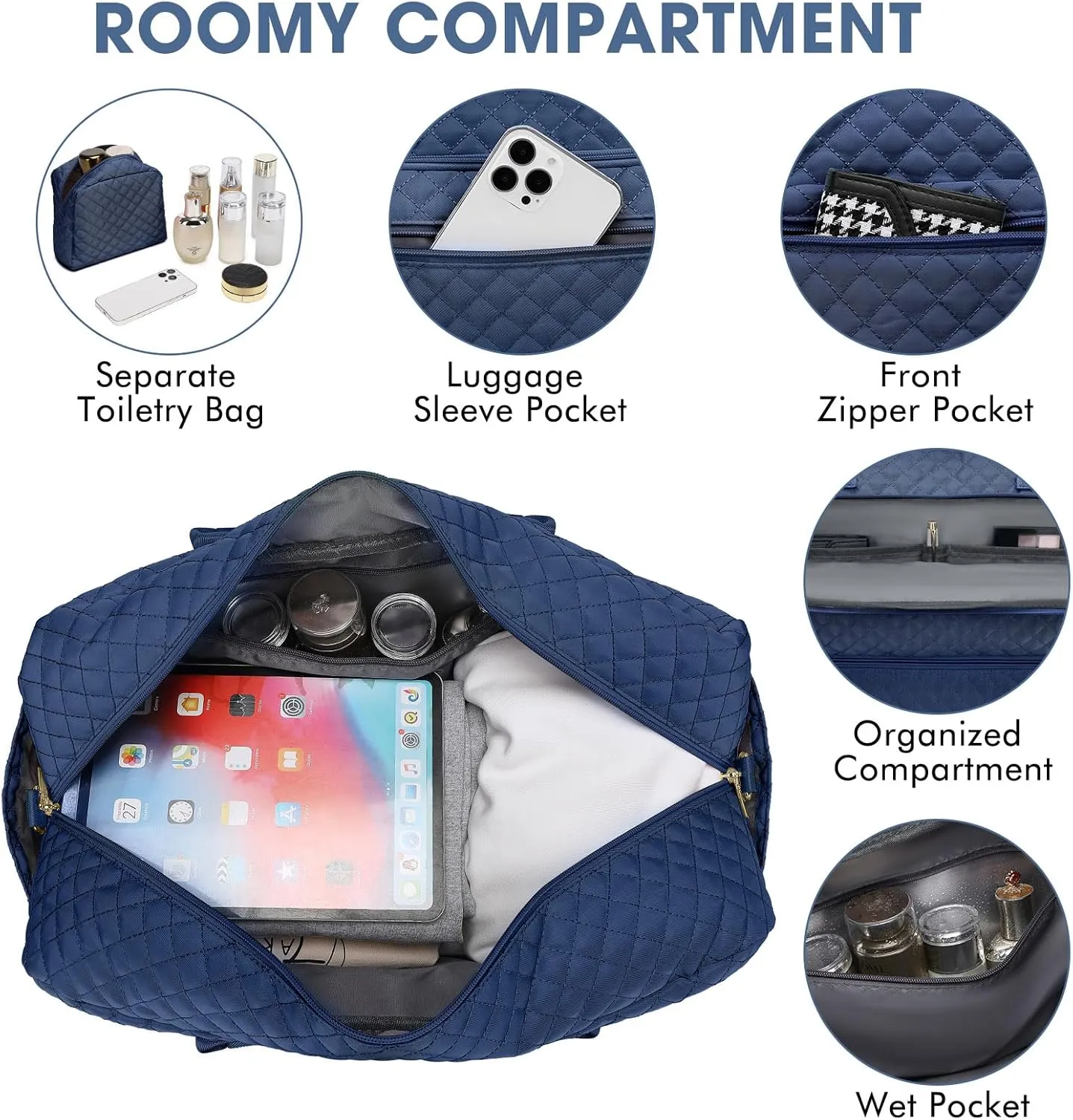 Large Women Travel Duffle Bag, Weekender Bags for Women with Shoe Compartment, Carry on Overnight Bag with Toiletry Bag, Gym Duffel Bag with Wet Pocket, Hospital Bags for Labor and Delivery 3 PCS Set