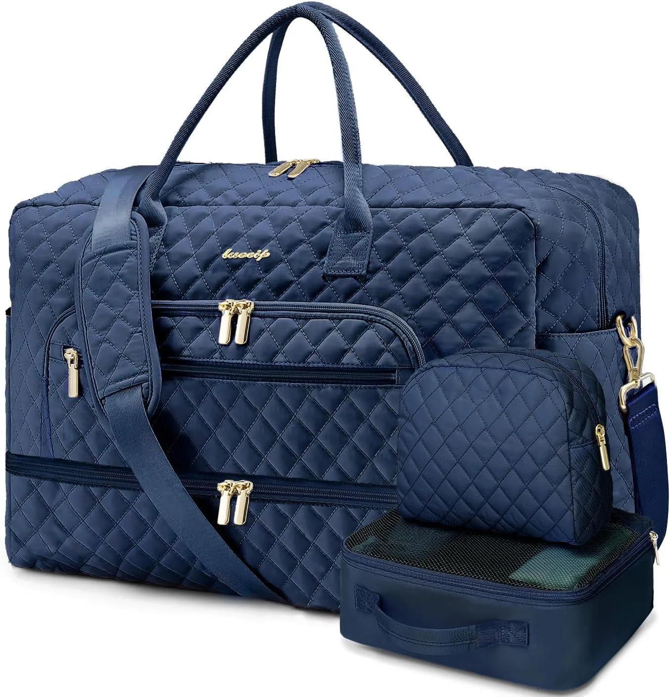 Large Women Travel Duffle Bag, Weekender Bags for Women with Shoe Compartment, Carry on Overnight Bag with Toiletry Bag, Gym Duffel Bag with Wet Pocket, Hospital Bags for Labor and Delivery 3 PCS Set
