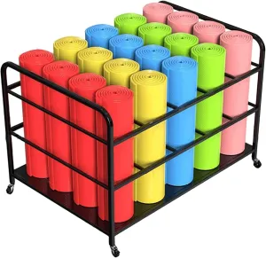 Large Yoga Mat Storage Cart with Wheels, Floor Metal Yoga Mat Holder Basket, Gym Foam Rollers Organizer, for Gym/Yoga Studio Hold 20 Exercise Mats