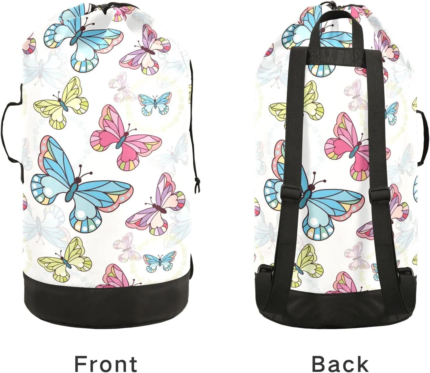 Laundry Backpack Bag Hamper Basket Extra Large Heavy Duty for Dirty Clothes Adjusted Straps for Camp College Dorm Gym Hotel Home 29.3x14.5Inch Butterfly White