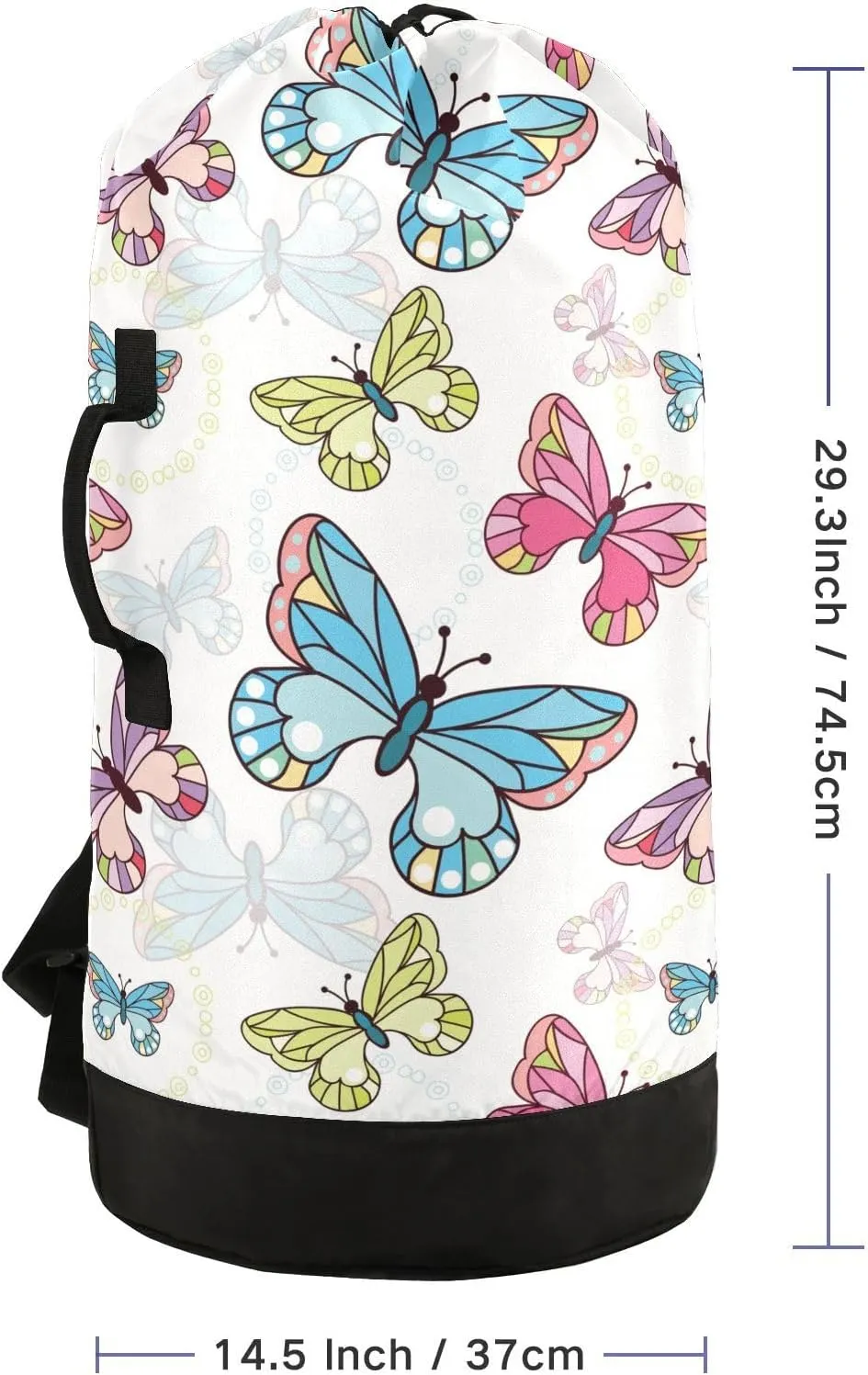 Laundry Backpack Bag Hamper Basket Extra Large Heavy Duty for Dirty Clothes Adjusted Straps for Camp College Dorm Gym Hotel Home 29.3x14.5Inch Butterfly White