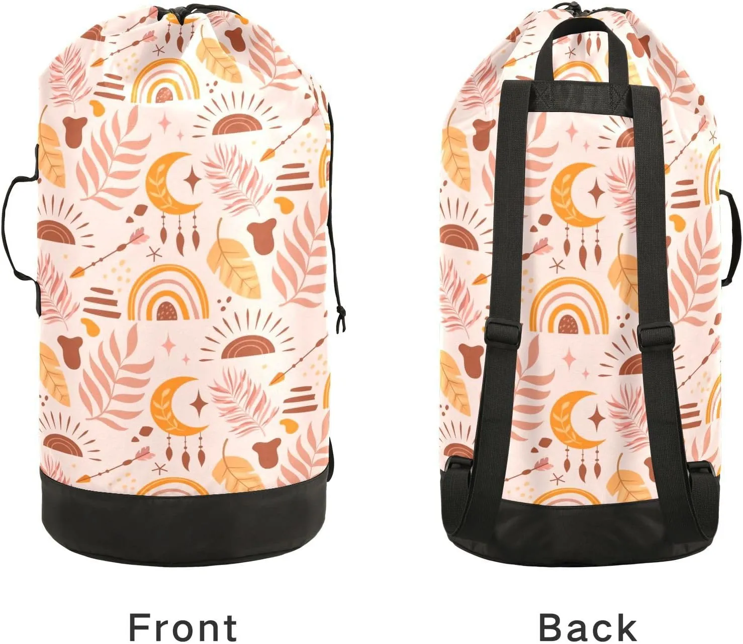 Laundry Backpack Laundry Bag Hamper Basket with Adjustable Shoulder Straps Handle for Dirty Clothes Traveling College Dorm Heavy Duty Waterproof Large Capacity Boho Rainbow