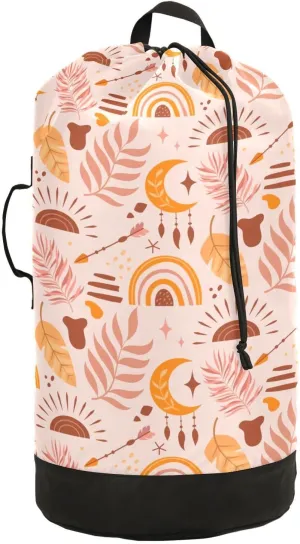 Laundry Backpack Laundry Bag Hamper Basket with Adjustable Shoulder Straps Handle for Dirty Clothes Traveling College Dorm Heavy Duty Waterproof Large Capacity Boho Rainbow