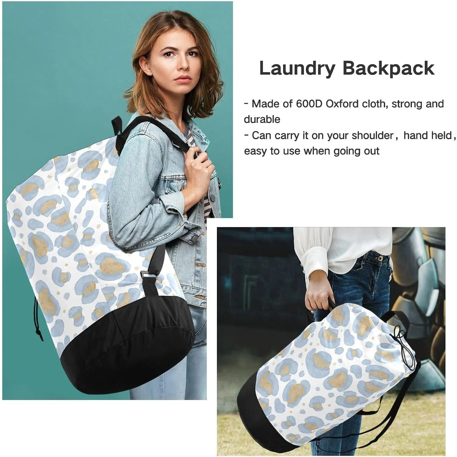 Laundry Backpack Laundry Bag with Adjustable Shoulder Straps Handle Dirty Laundry Bag for Traveling Camp College Dorm Heavy Duty Waterproof Large Capacity Animal Print