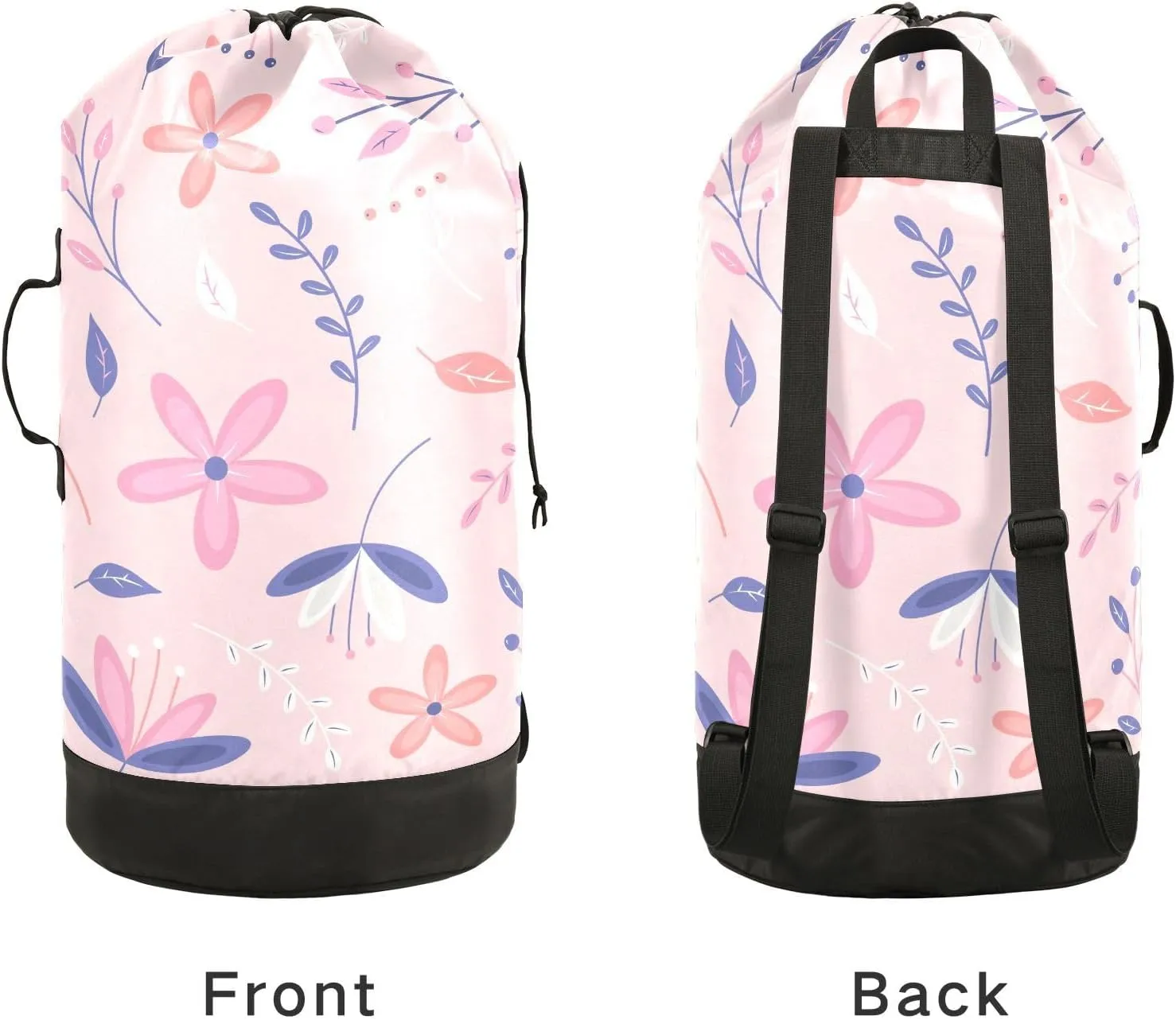 Laundry Backpack Laundry Bag with Adjustable Shoulder Straps Handle Dirty Laundry Bag for Traveling Camp College Dorm Heavy Duty Waterproof Large Capacity Floral Pink
