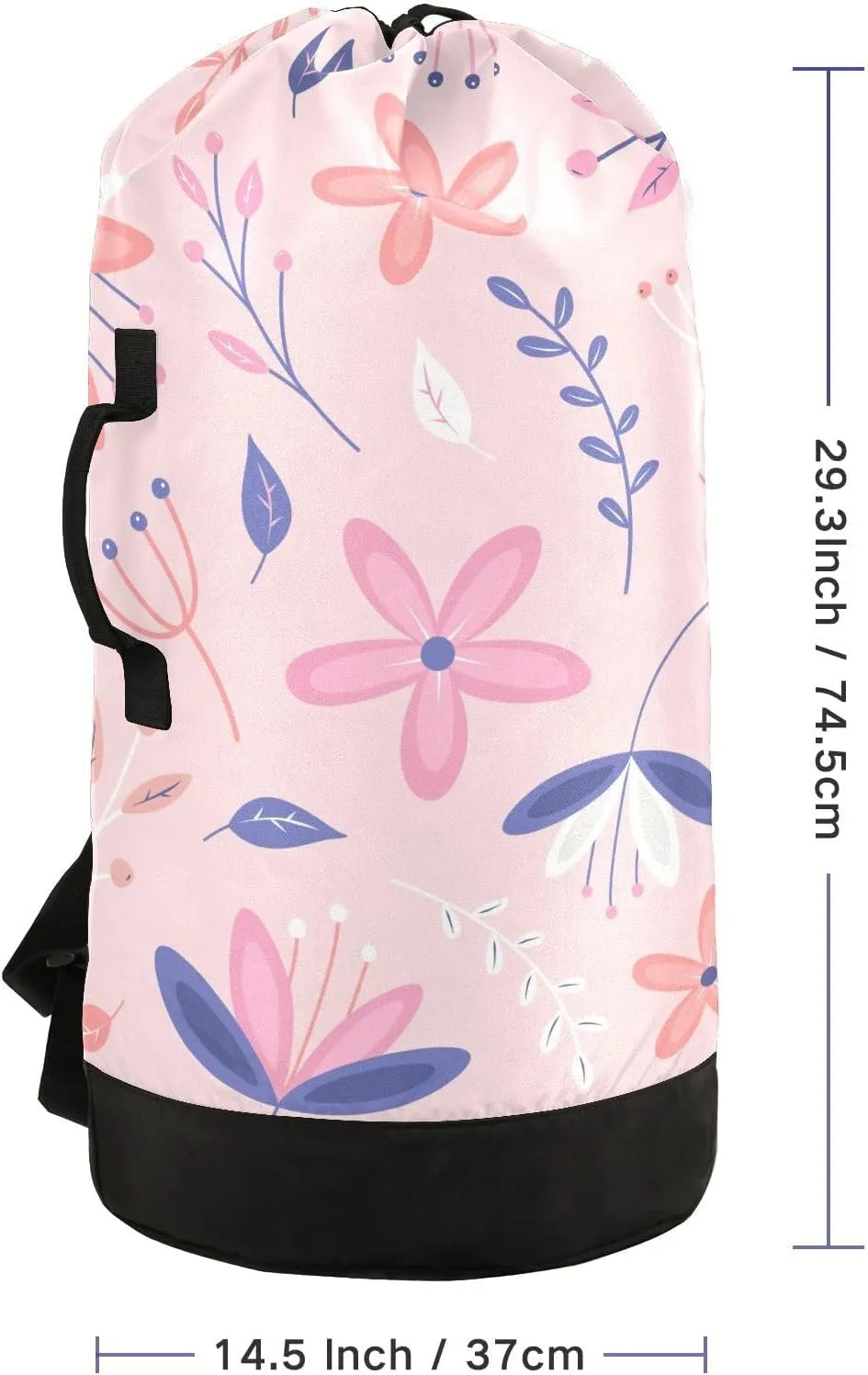Laundry Backpack Laundry Bag with Adjustable Shoulder Straps Handle Dirty Laundry Bag for Traveling Camp College Dorm Heavy Duty Waterproof Large Capacity Floral Pink