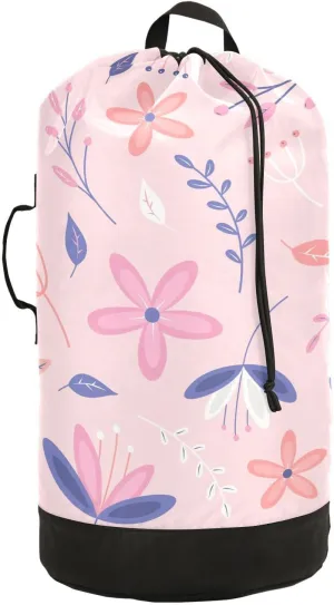 Laundry Backpack Laundry Bag with Adjustable Shoulder Straps Handle Dirty Laundry Bag for Traveling Camp College Dorm Heavy Duty Waterproof Large Capacity Floral Pink