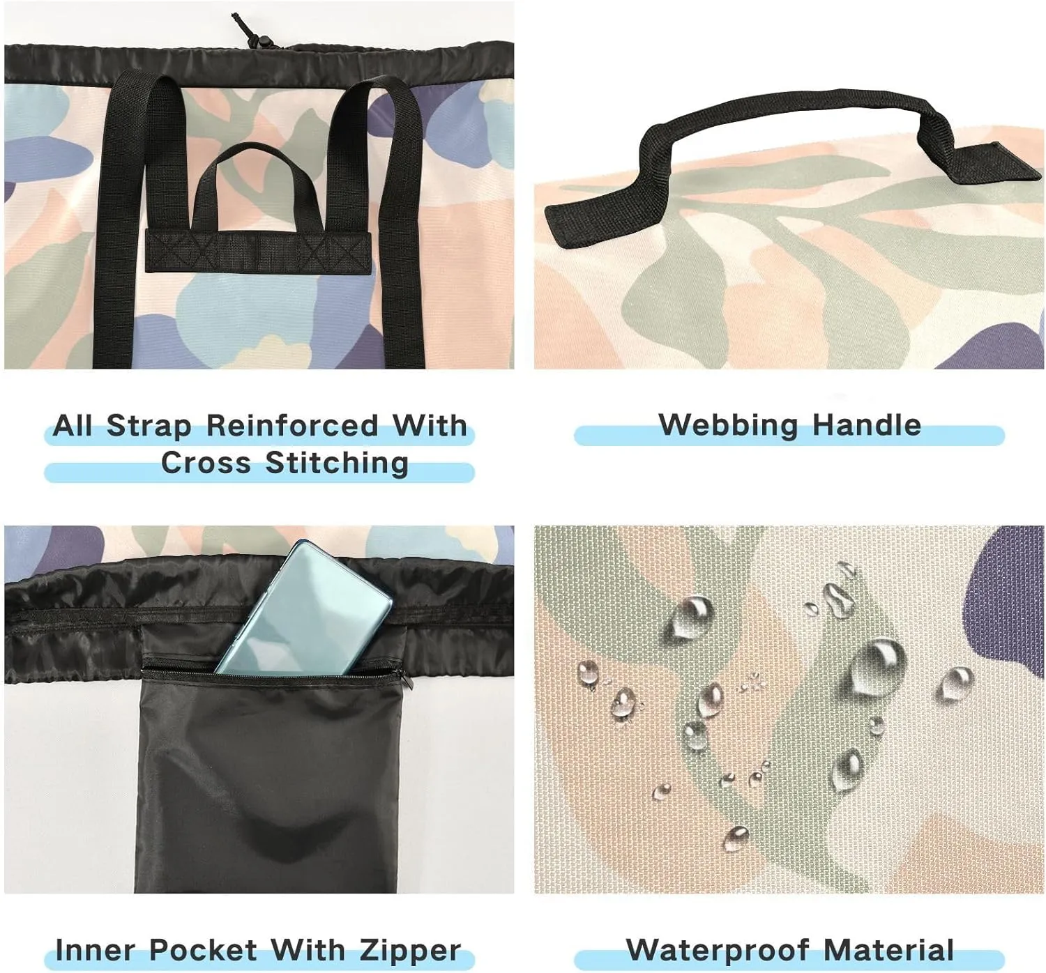Laundry Backpack Laundry Bag with Adjustable Shoulder Straps Handle Dirty Laundry Bag for Traveling Camp College Dorm Heavy Duty Waterproof Large Capacity Leaf Illustration
