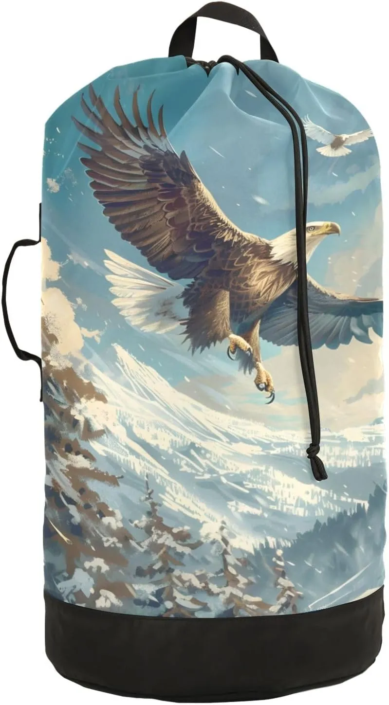 Laundry Bag Backpack Waterproof Beach Bag Clothes Hamper Bag Falcon Snow Mountain Large for Travel Camping Hiking Foldable Lightweight