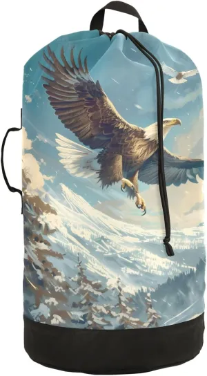 Laundry Bag Backpack Waterproof Beach Bag Clothes Hamper Bag Falcon Snow Mountain Large for Travel Camping Hiking Foldable Lightweight