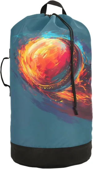 Laundry Bag Backpack Waterproof Beach Bag Clothes Hamper Bag Flaming Cricket Ball Large for Travel Camping Hiking Foldable Lightweight
