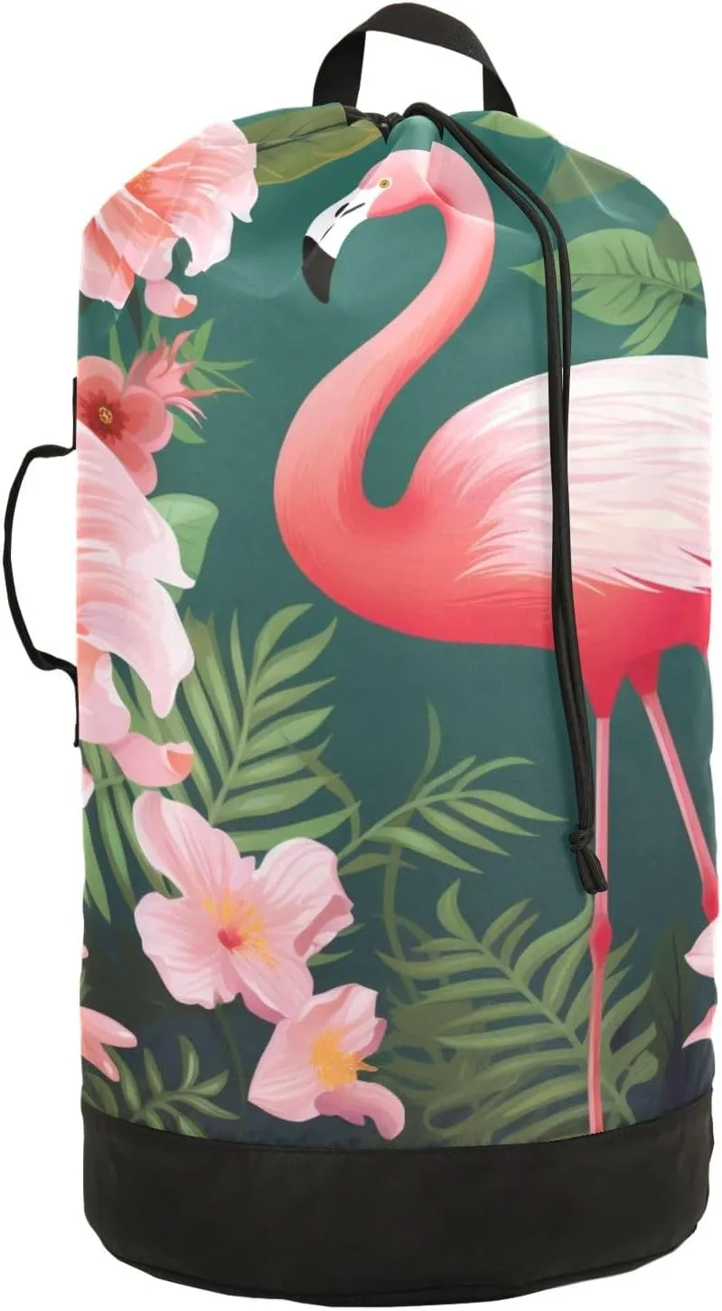 Laundry Bag Backpack Waterproof Beach Bag Clothes Hamper Bag Flamingo Tropic Large for Travel Camping Hiking Foldable Lightweight