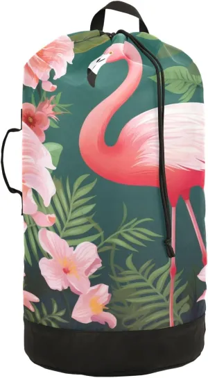 Laundry Bag Backpack Waterproof Beach Bag Clothes Hamper Bag Flamingo Tropic Large for Travel Camping Hiking Foldable Lightweight