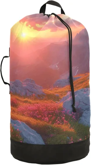 Laundry Bag Backpack Waterproof Beach Bag Clothes Hamper Bag Sunrise Moutain Large for Travel Camping Hiking Foldable Lightweight