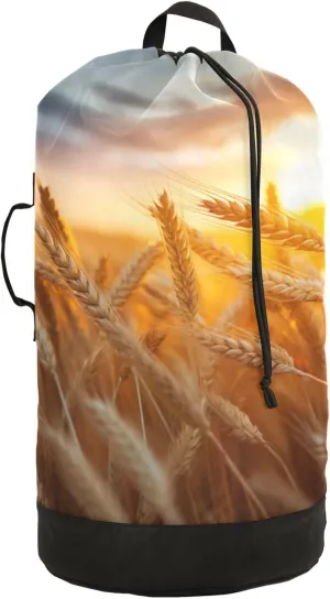 Laundry Bag Backpack Waterproof Beach Bag Clothes Hamper Bag Sunrise Wheat Large for Travel Camping Hiking Foldable Lightweight