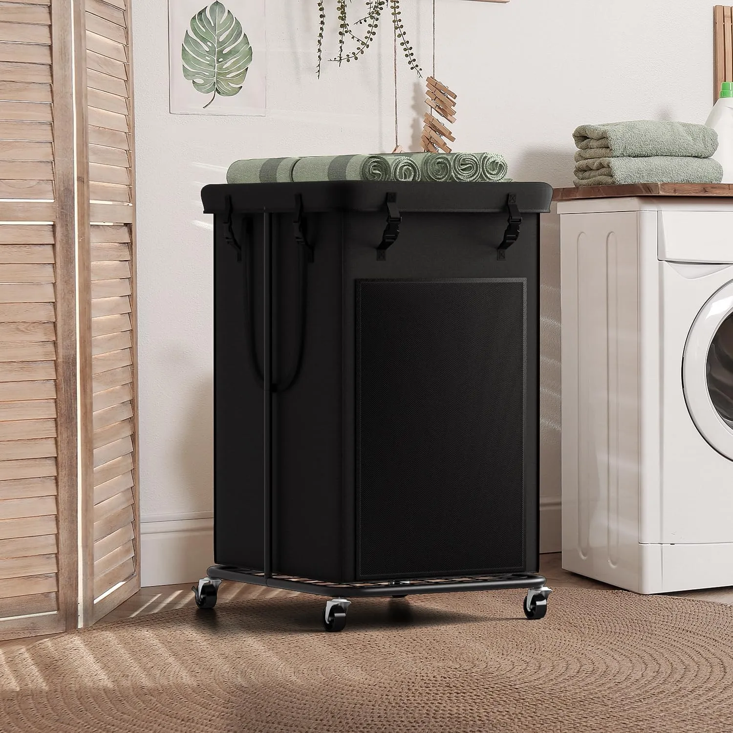 Laundry Basket 150L (39.6 gallons), Oxford Fabric Laundry Hampers, Metal Frame and Removable Bag Design with Wheels, Suitable for Bedroom, Bathroom, Dorm Room, Laundry Room (Pure Black)