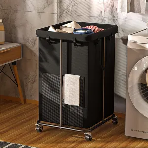 Laundry Basket 150L (39.6 gallons), Oxford Fabric Laundry Hampers, Metal Frame and Removable Bag Design with Wheels, Suitable for Bedroom, Bathroom, Dorm Room, Laundry Room (Pure Black)
