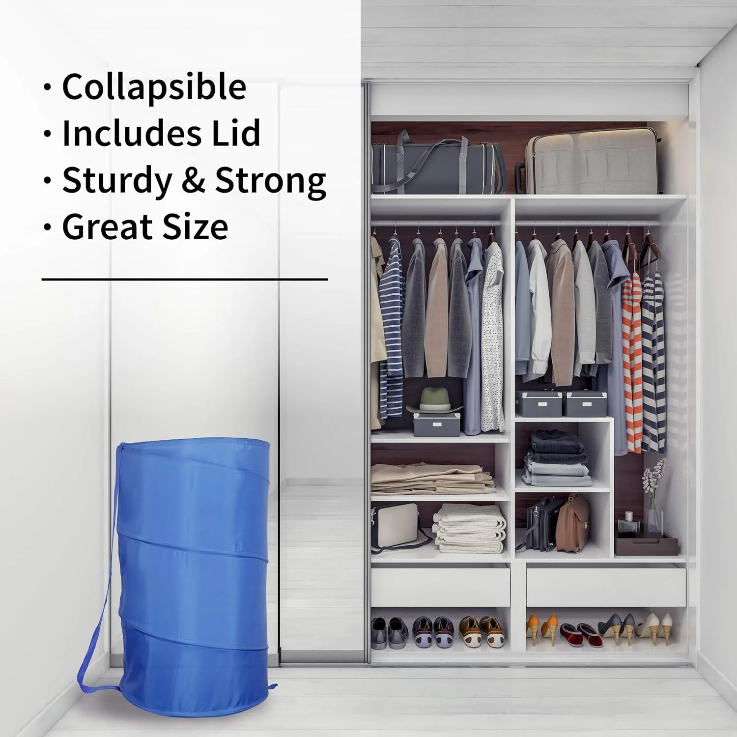 Laundry Basket 18"x30" - Pop Up Hamper - Collapsible, Foldable Laundry Bag in Blue