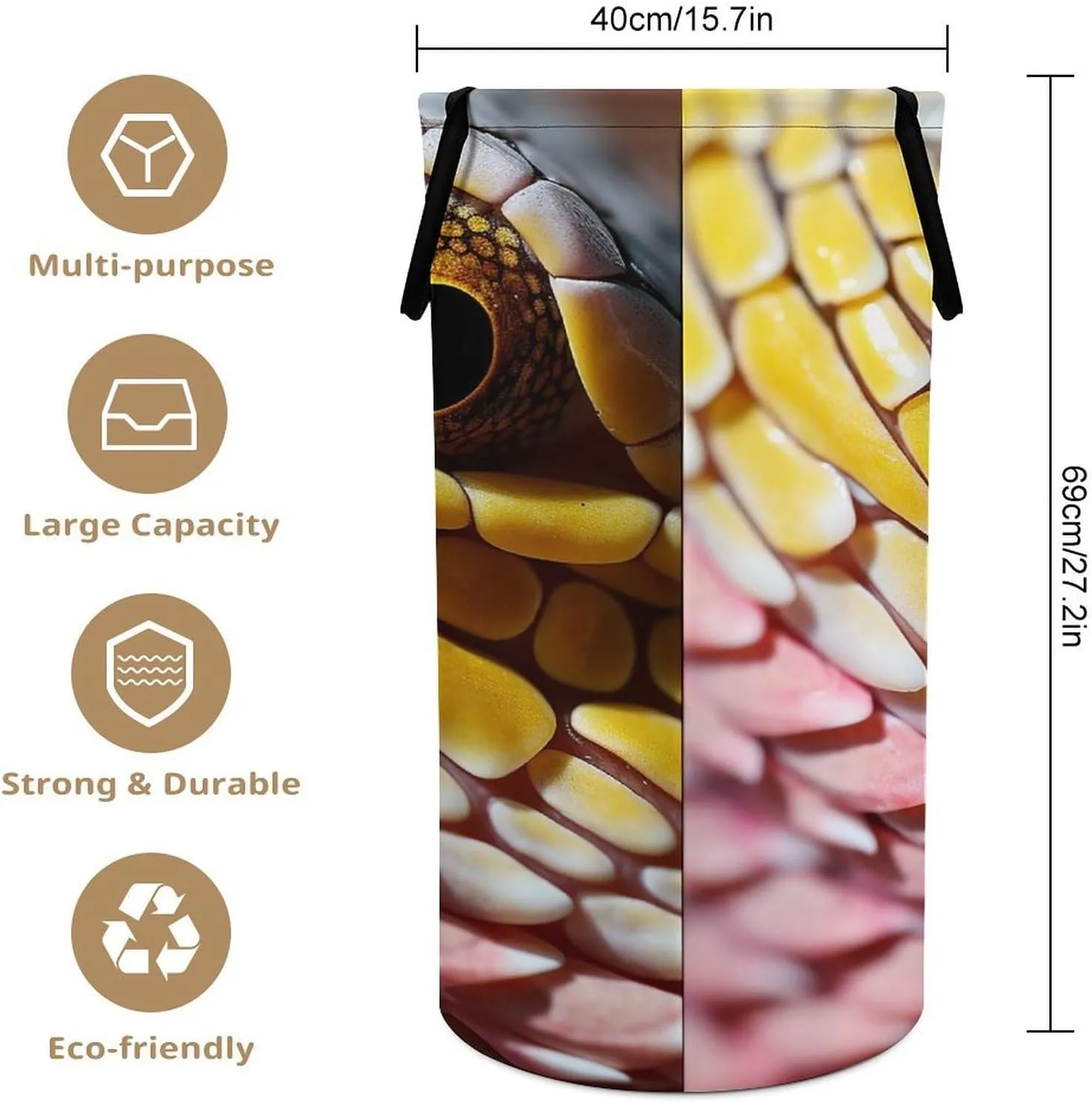 Laundry Basket Hamper Waterproof Dirty Clothes Hamper Yellow Lizard Skin Collapsible Washing Bin Clothes Bag with Handles Freestanding Laundry Hamper for Bathroom Bedroom Dorm Travel