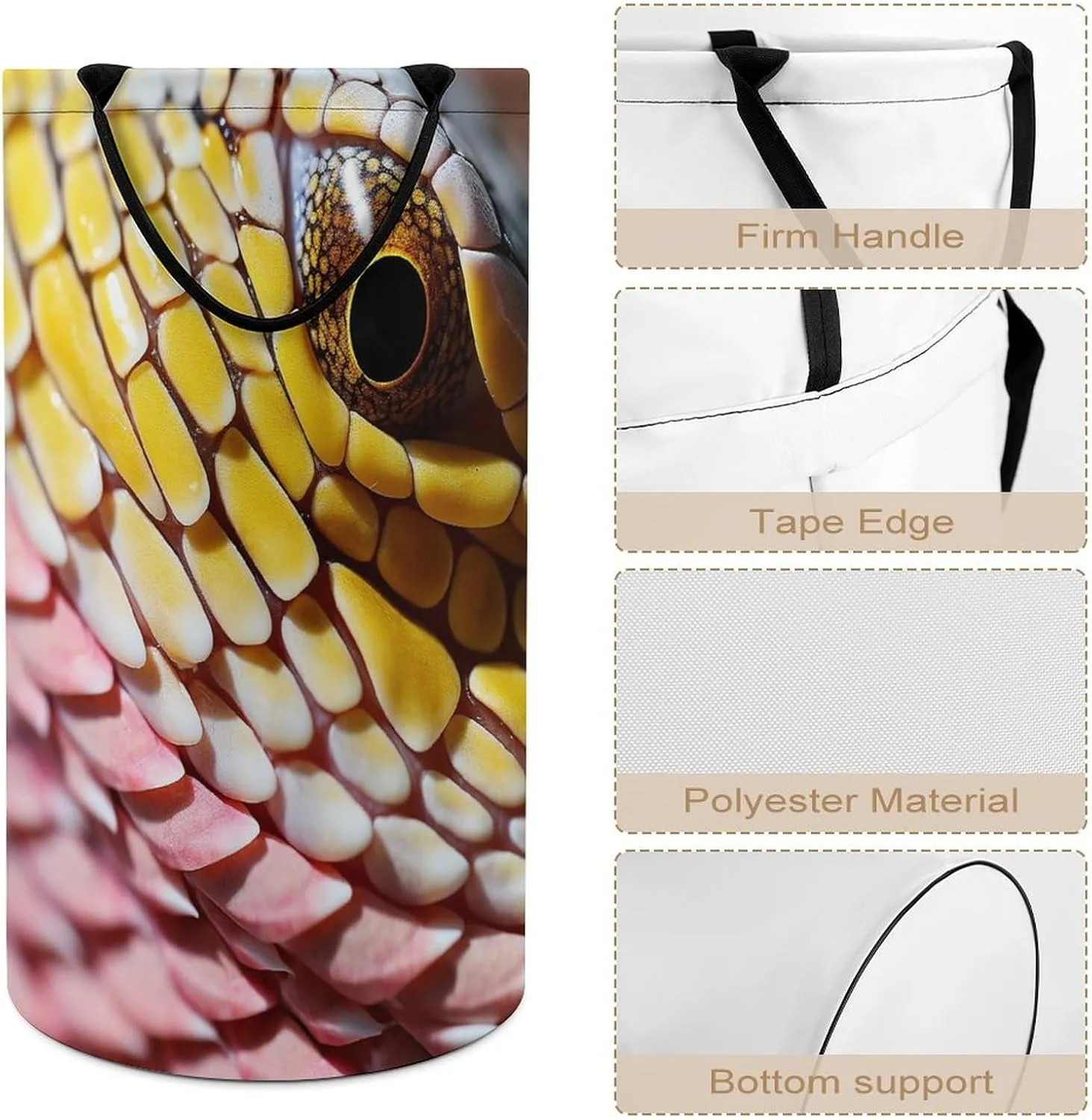 Laundry Basket Hamper Waterproof Dirty Clothes Hamper Yellow Lizard Skin Collapsible Washing Bin Clothes Bag with Handles Freestanding Laundry Hamper for Bathroom Bedroom Dorm Travel