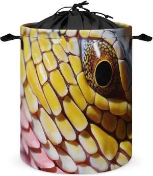 Laundry Basket Hamper Waterproof Dirty Clothes Hamper Yellow Lizard Skin Collapsible Washing Bin Clothes Bag with Handles Freestanding Laundry Hamper for Bathroom Bedroom Dorm Travel