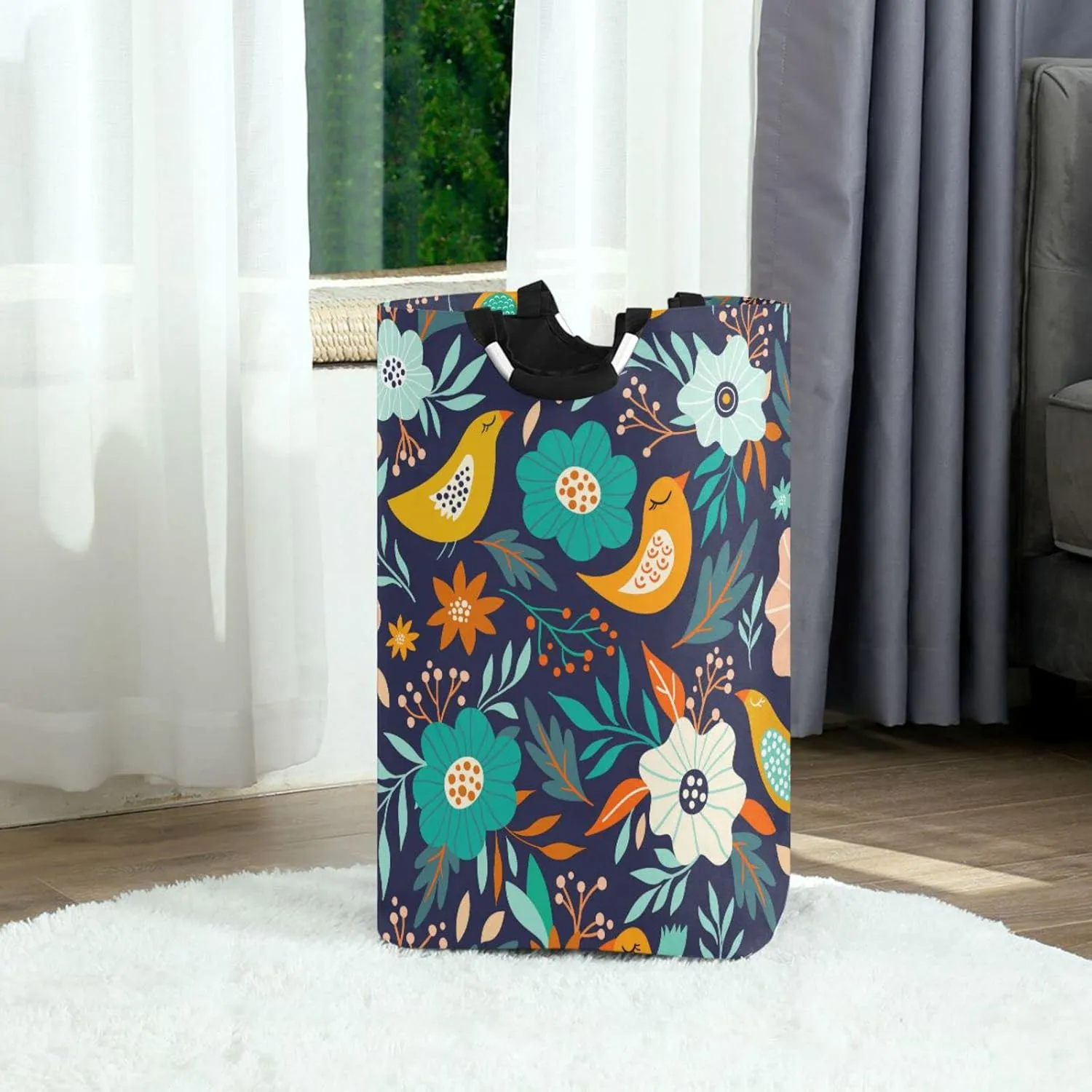 Laundry Basket Laundry Hamper Large Collapsible Bag Waterproof Clothes Basket Laundry with Handle Upright Well Dirty Holder for Clothes Toys in Bedroom Dorm Nursery Cute Bird