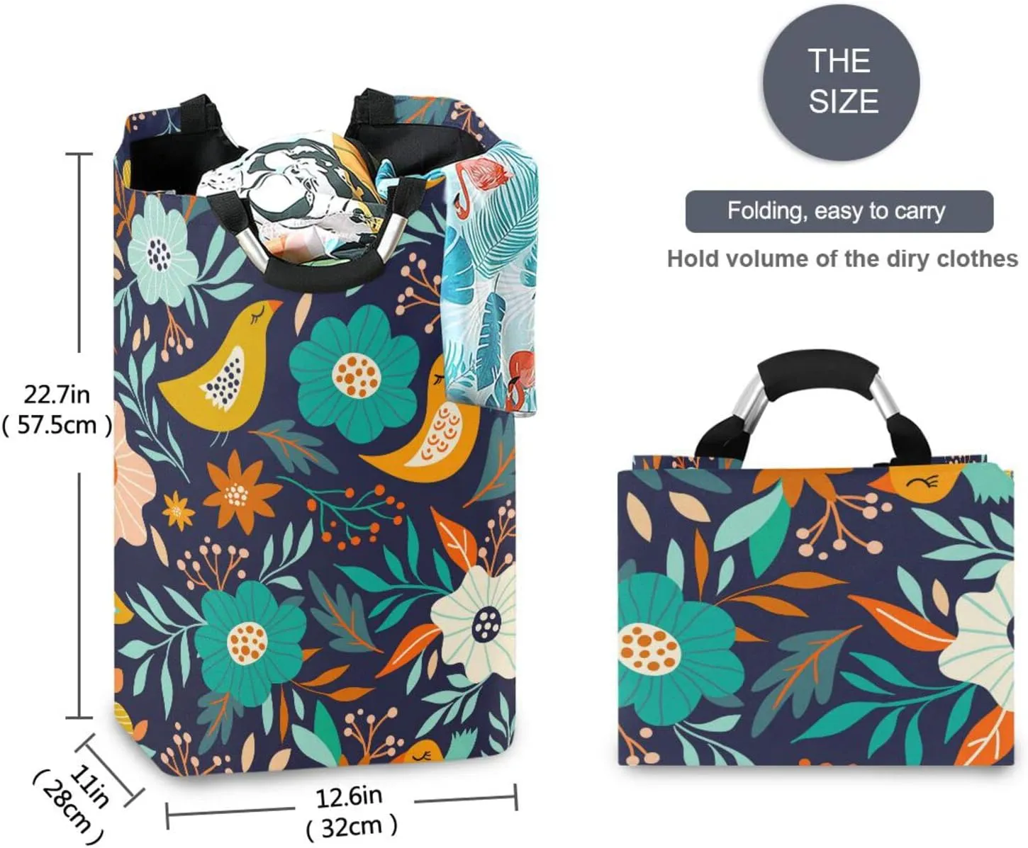 Laundry Basket Laundry Hamper Large Collapsible Bag Waterproof Clothes Basket Laundry with Handle Upright Well Dirty Holder for Clothes Toys in Bedroom Dorm Nursery Cute Bird