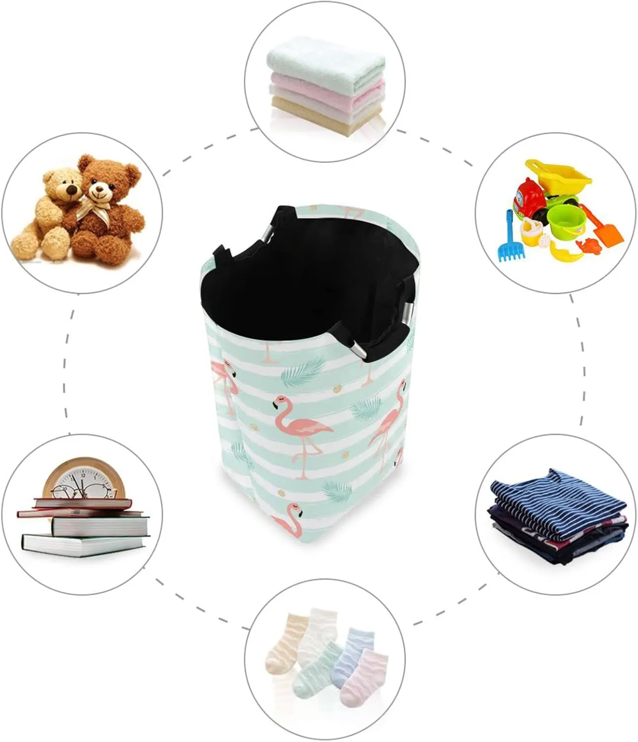 Laundry Basket Laundry Hamper Large Collapsible Bag Waterproof Clothes Basket Laundry with Handle Upright Well Dirty Holder for Clothes Toys in Bedroom Dorm Nursery Flamingo