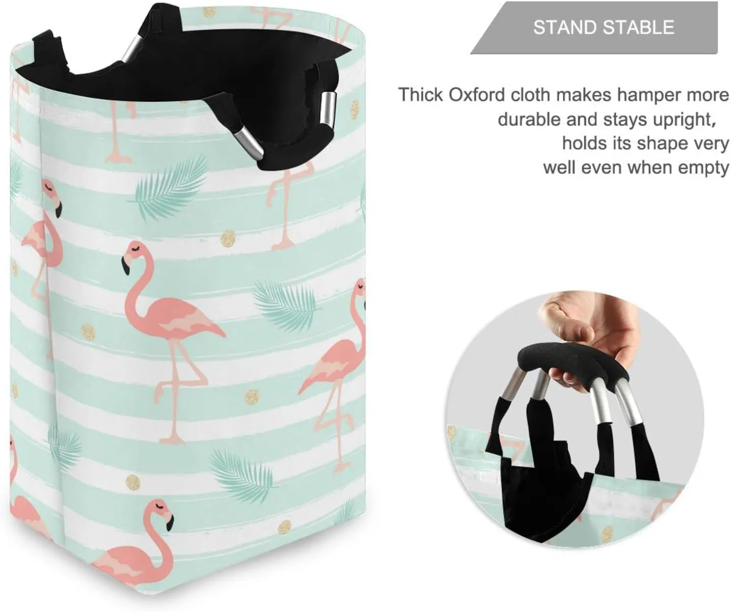 Laundry Basket Laundry Hamper Large Collapsible Bag Waterproof Clothes Basket Laundry with Handle Upright Well Dirty Holder for Clothes Toys in Bedroom Dorm Nursery Flamingo