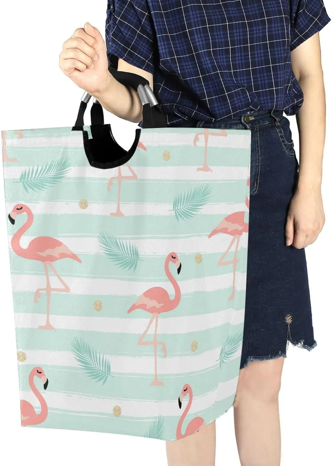 Laundry Basket Laundry Hamper Large Collapsible Bag Waterproof Clothes Basket Laundry with Handle Upright Well Dirty Holder for Clothes Toys in Bedroom Dorm Nursery Flamingo