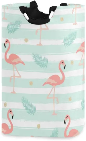 Laundry Basket Laundry Hamper Large Collapsible Bag Waterproof Clothes Basket Laundry with Handle Upright Well Dirty Holder for Clothes Toys in Bedroom Dorm Nursery Flamingo