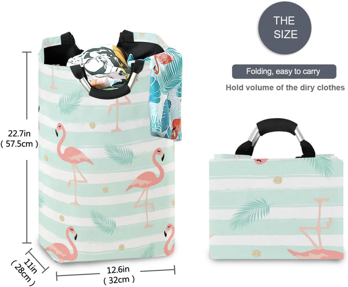 Laundry Basket Laundry Hamper Large Collapsible Bag Waterproof Clothes Basket Laundry with Handle Upright Well Dirty Holder for Clothes Toys in Bedroom Dorm Nursery Flamingo