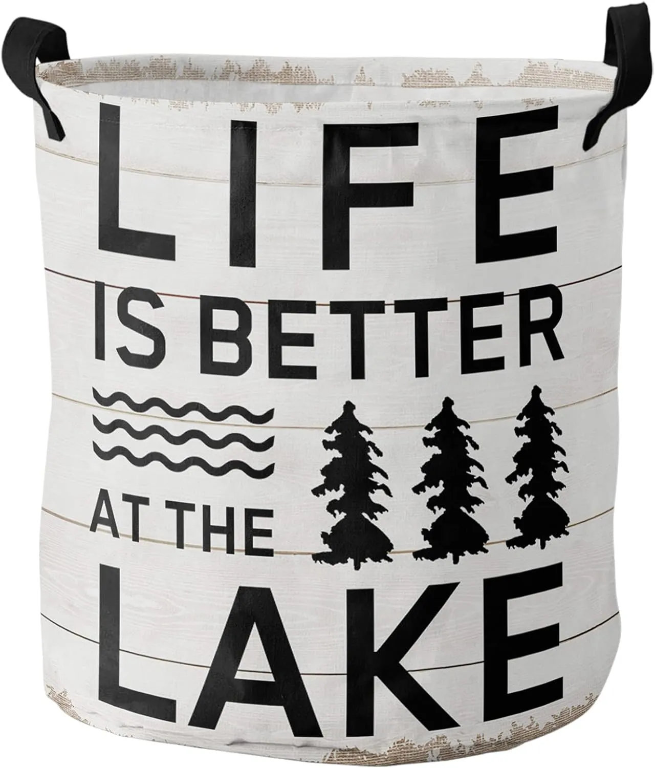 Laundry Basket Trees Shrubs Lake Farmhouse Retro White Plank,Waterproof Collapsible Clothes Hamper Life is Better Quote,Large Storage Bag for Bedroom Bathroom