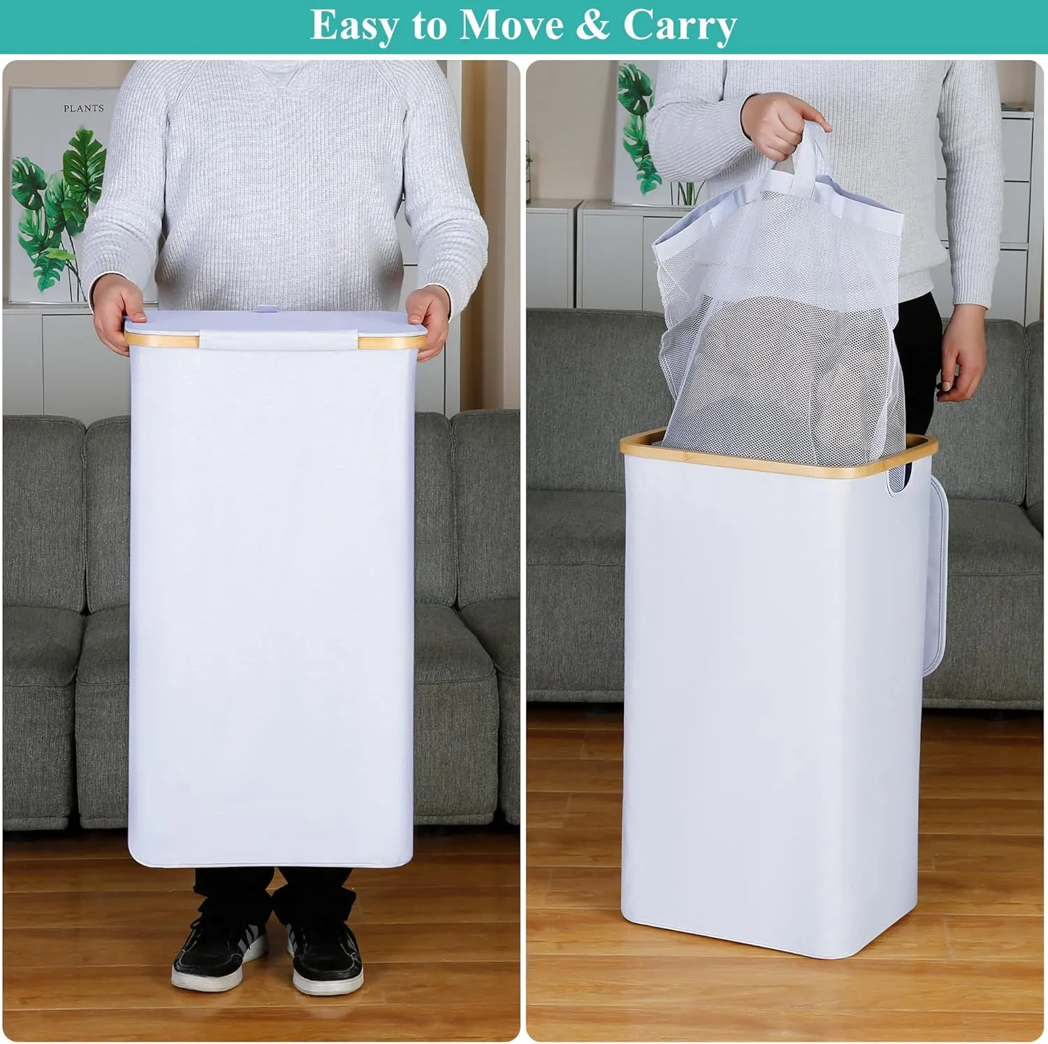 Laundry Basket with Lid, 110L Large Laundry Hamper with Handle and Lid, Collapsible Clothes Basket Organizer with Removable Inner Bag for Clothes Toys Towels - White
