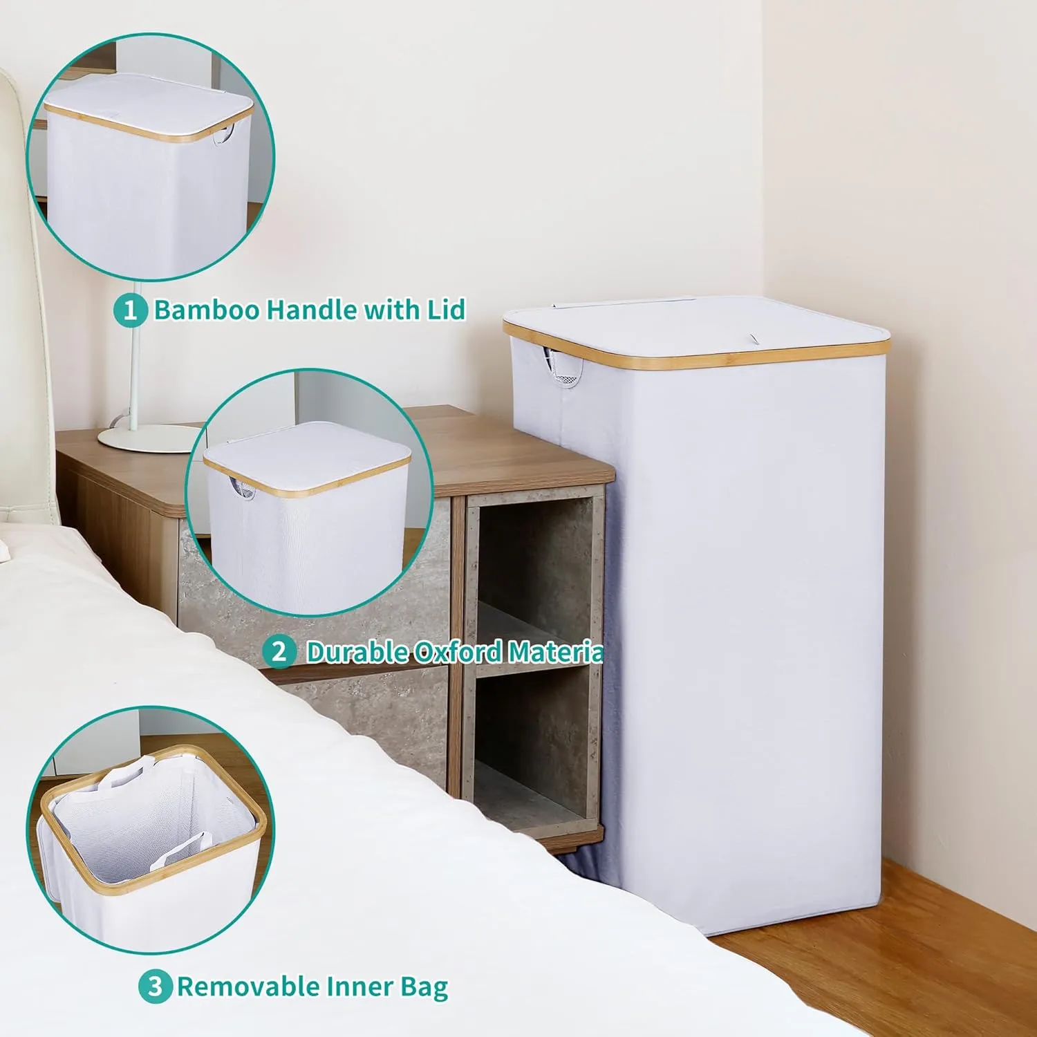 Laundry Basket with Lid, 110L Large Laundry Hamper with Handle and Lid, Collapsible Clothes Basket Organizer with Removable Inner Bag for Clothes Toys Towels - White