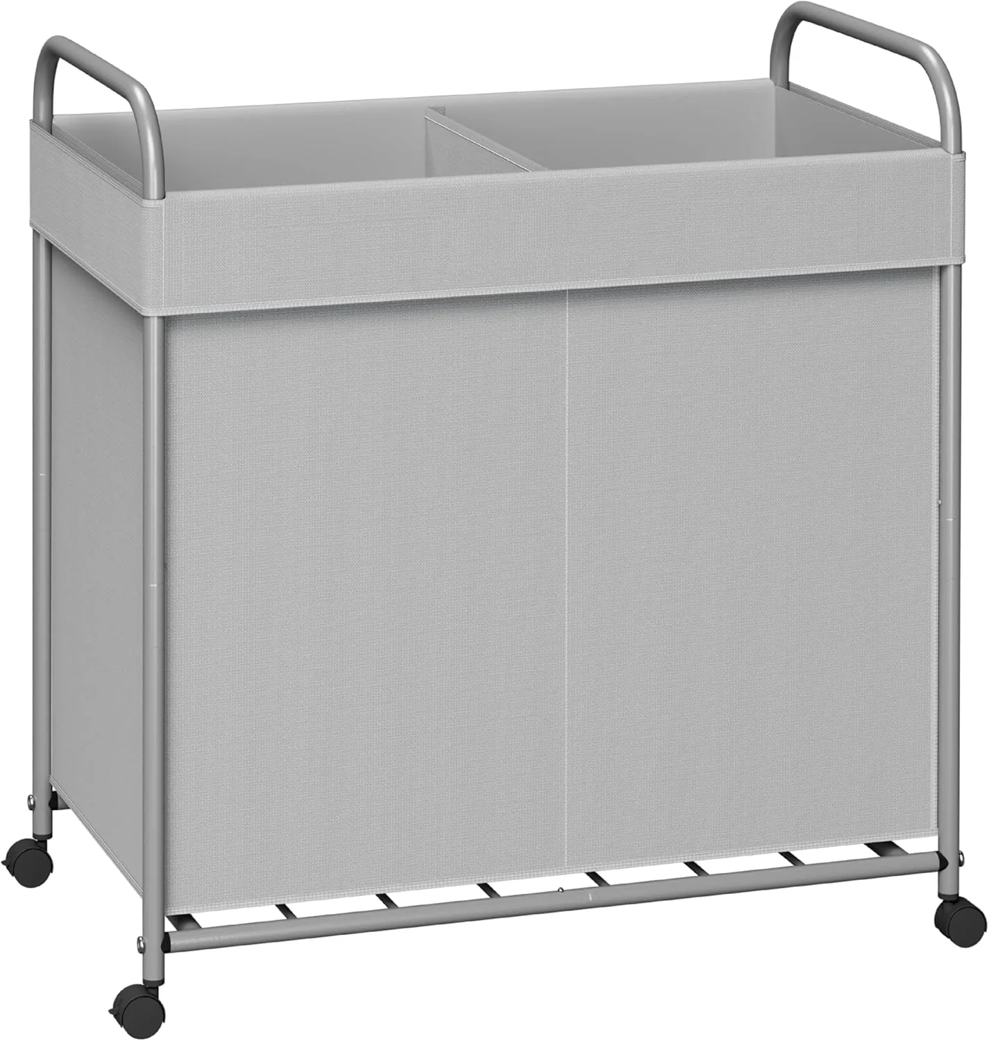 Laundry Basket with Wheels, 2-Section Rolling Laundry Hamper, Laundry Sorter with Removable Liner, Steel Frame with Handle, 95L, 23.6 x 13 x 25.2 Inches, Grey, LHC120G01