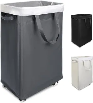 Laundry Basket with Wheels, 75L Rolling Laundry Hamper with Removable Bag, Slim Large Laundry Basket with Handles for Dorm, Tall Clothes Hamper Organizer for Dirty Laundry, Gray