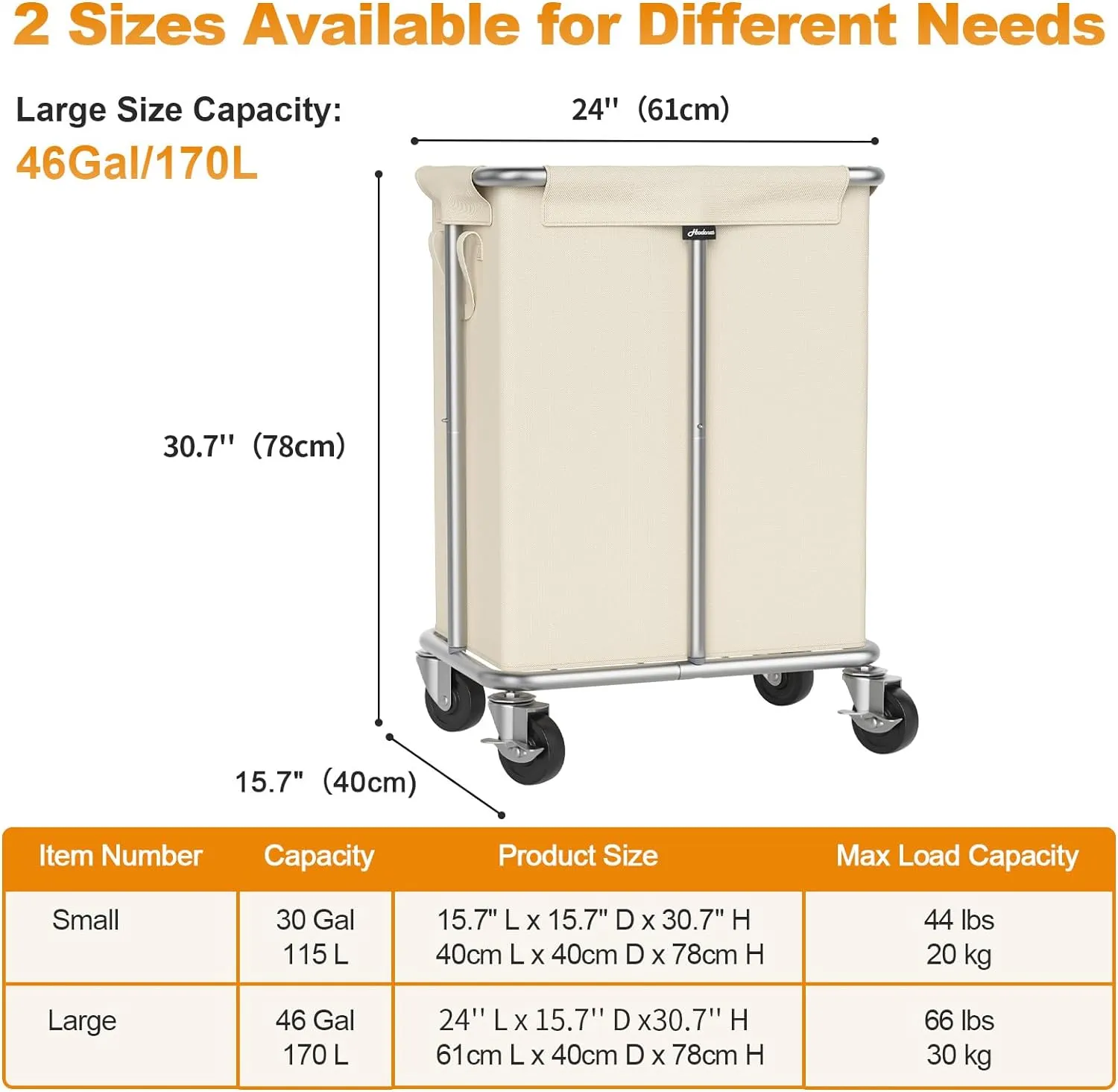Laundry Basket with Wheels, Rolling Laundry Hamper 170L Large Dirty Clothes Hamper Cart with Metal Frame and Removable Bag, Hampers for Bedroom, Bathroom, and Laundry Room Organization, Beige