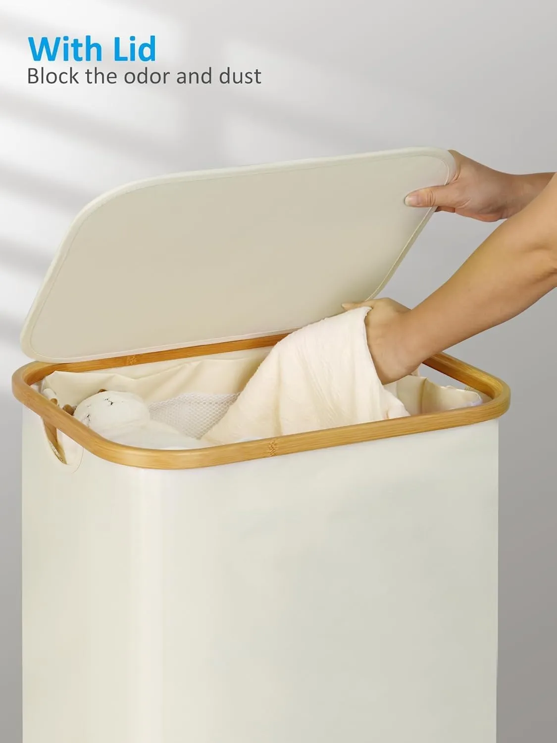 Laundry Basket with Wheels, Tall Rolling Laundry Hamper with Lid and Removable Bag, Aesthetic Dirty Clothes Hamper on Wheels for Laundry Room, Bedroom, Dorm and Bathroom, 100L Beige