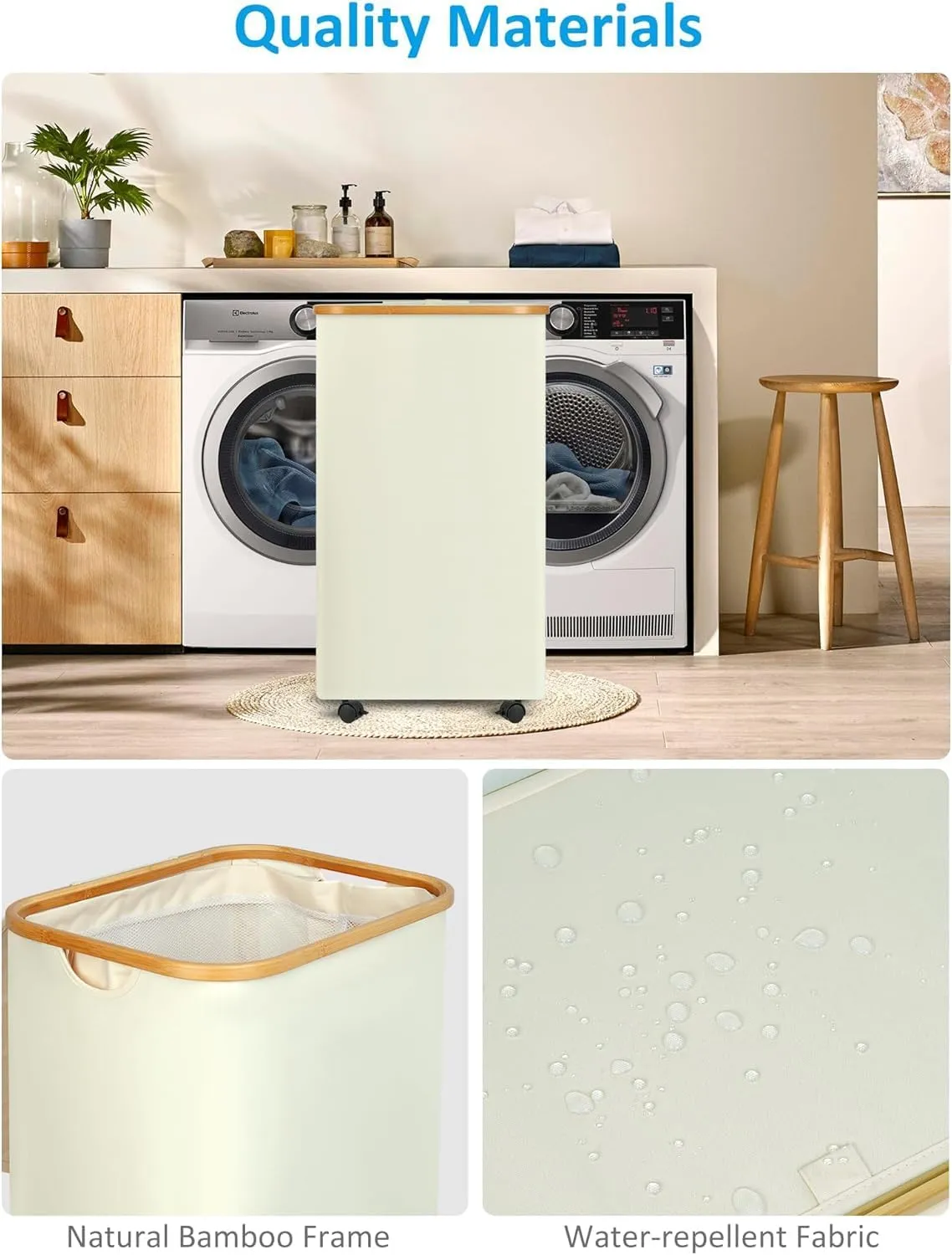 Laundry Basket with Wheels, Tall Rolling Laundry Hamper with Lid and Removable Bag, Aesthetic Dirty Clothes Hamper on Wheels for Laundry Room, Bedroom, Dorm and Bathroom, 100L Beige