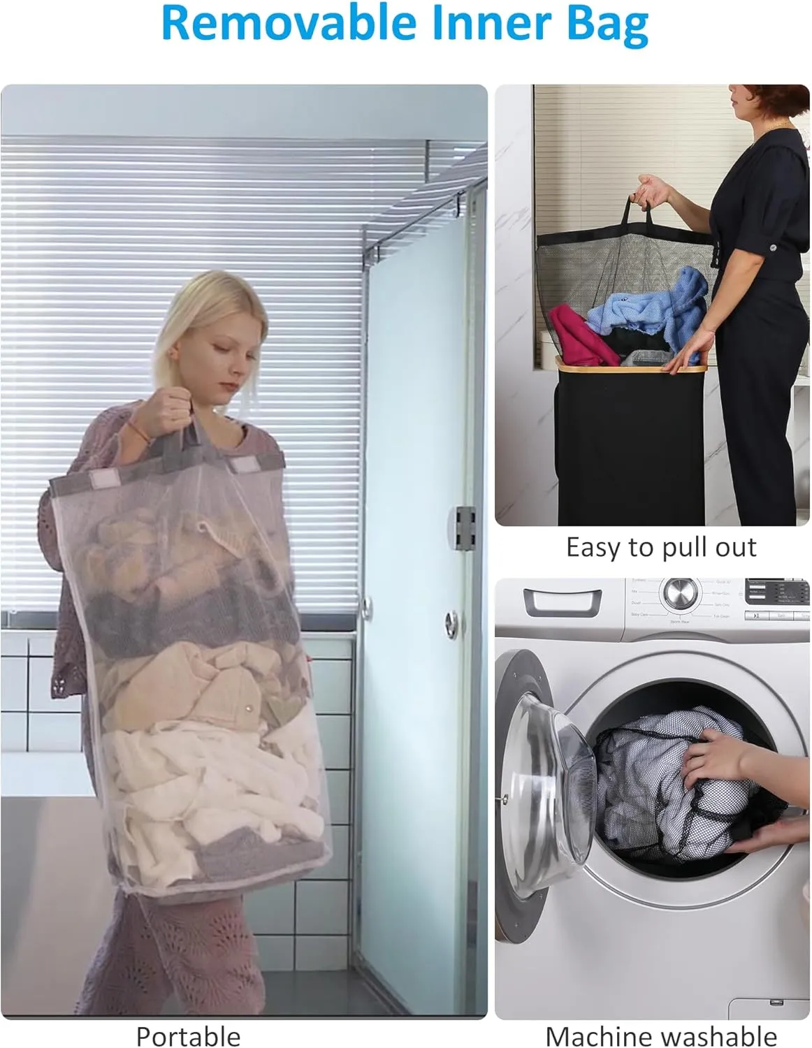 Laundry Basket with Wheels, Tall Rolling Laundry Hamper with Lid and Removable Bag, Aesthetic Dirty Clothes Hamper on Wheels for Laundry Room, Bedroom, Dorm and Bathroom, 100L Grey