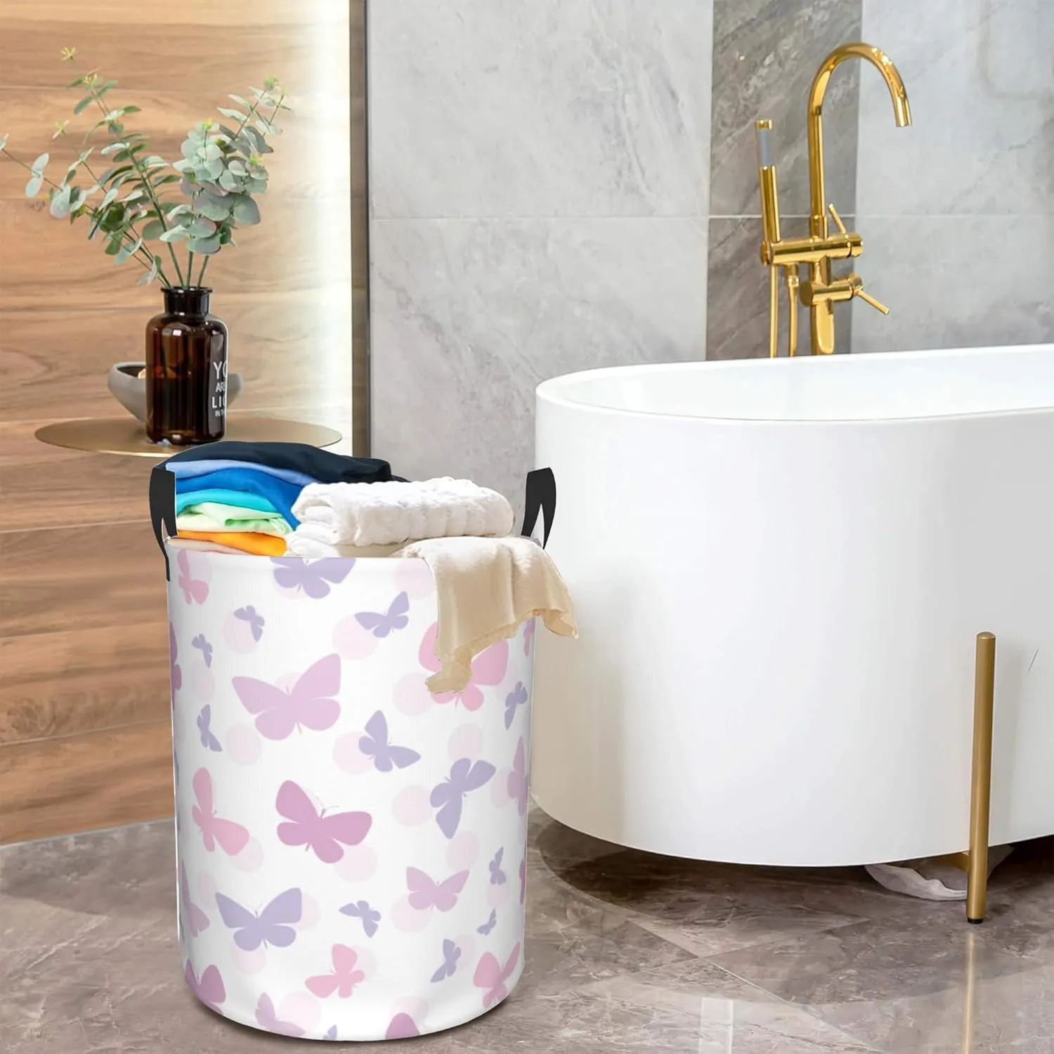 Laundry Basket,Butterfly Laundry Hamper Pink Purple Dots Collapsible Organizer Basket,Toy Storage Bin Room Decor Gift Clothes Baskets,Bedroom Children Nursery Hamper 16x20 Inch