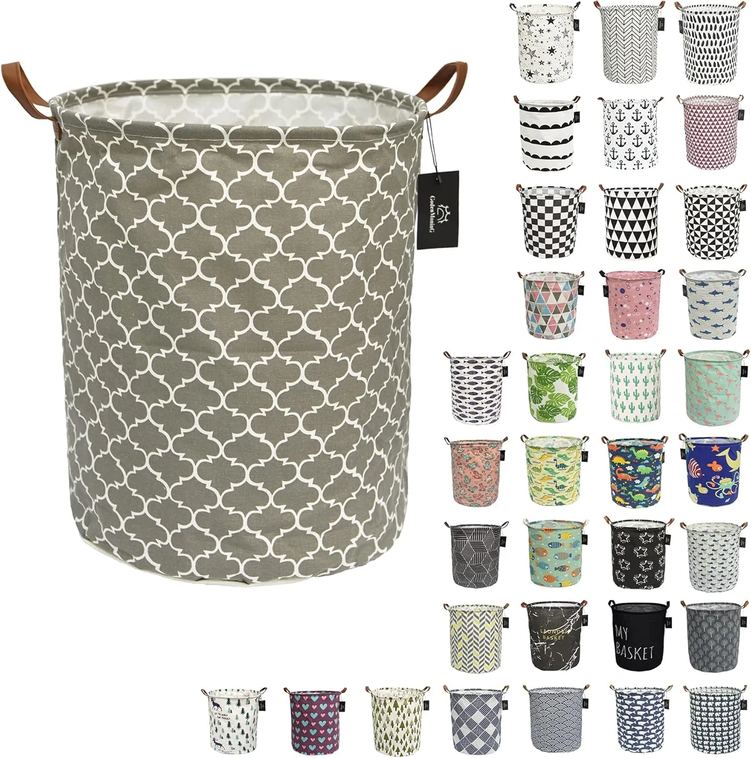 laundry baskets,bedroom hamper,kitchen organization,Waterproof Round Cotton Linen Collapsible storage basket. (Dark Grey Lanterns)