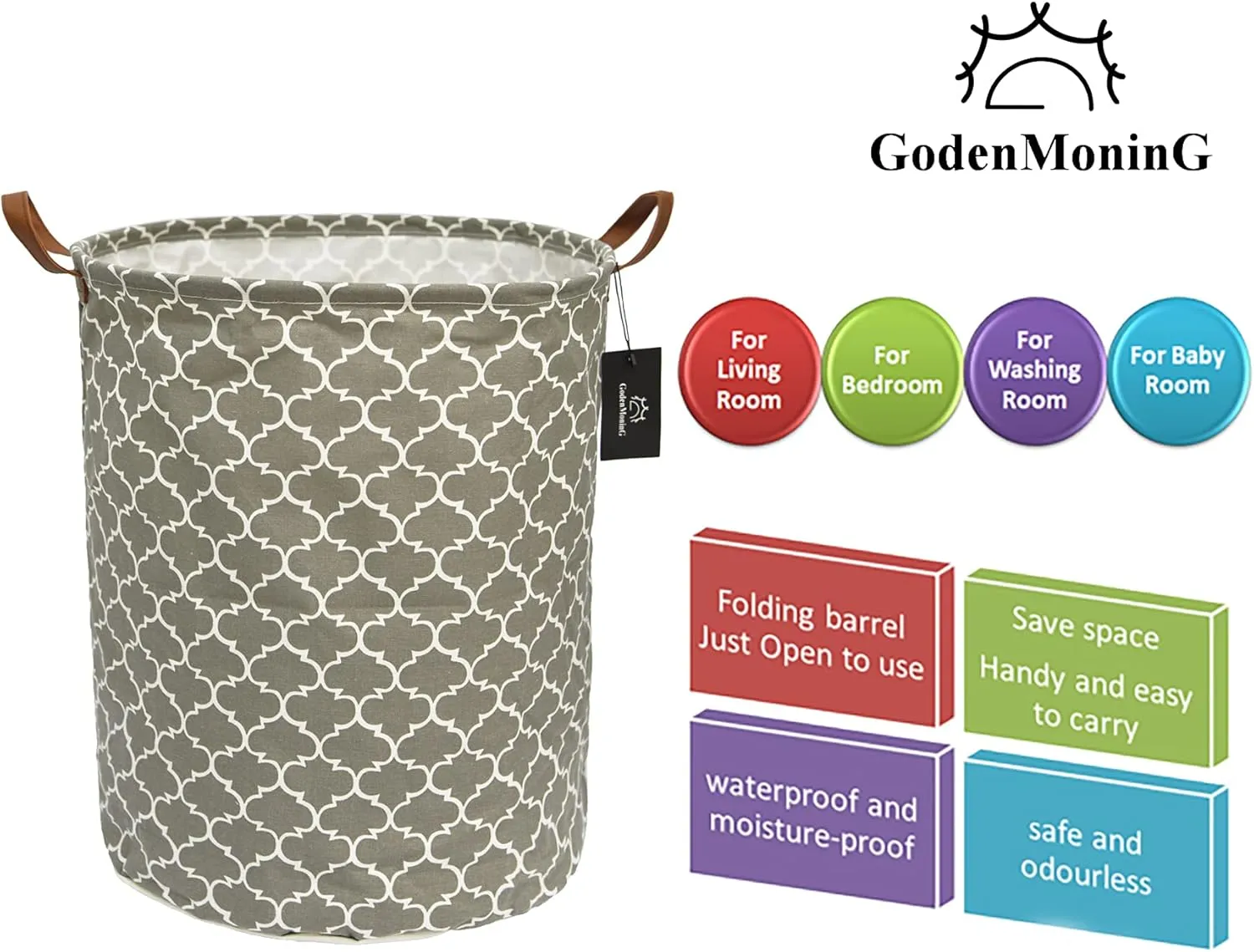 laundry baskets,bedroom hamper,kitchen organization,Waterproof Round Cotton Linen Collapsible storage basket. (Dark Grey Lanterns)